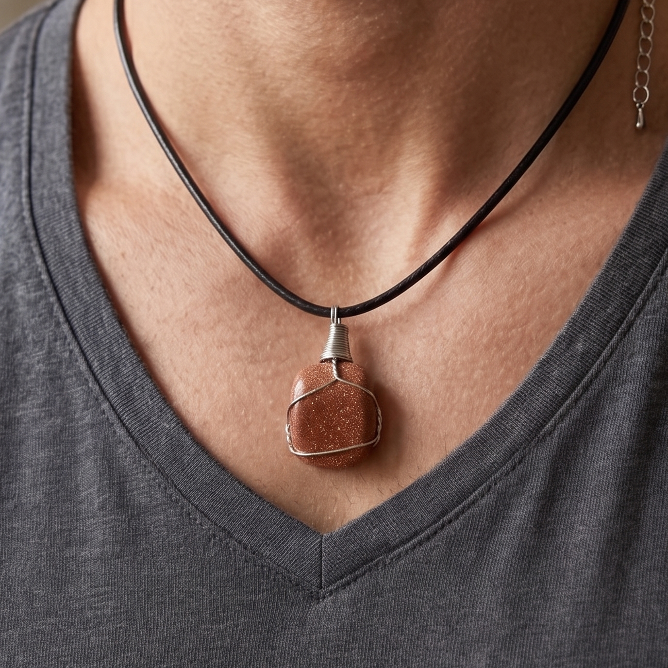 Collar Venturina Café — Piedra Natural Envuelta en Alambre
