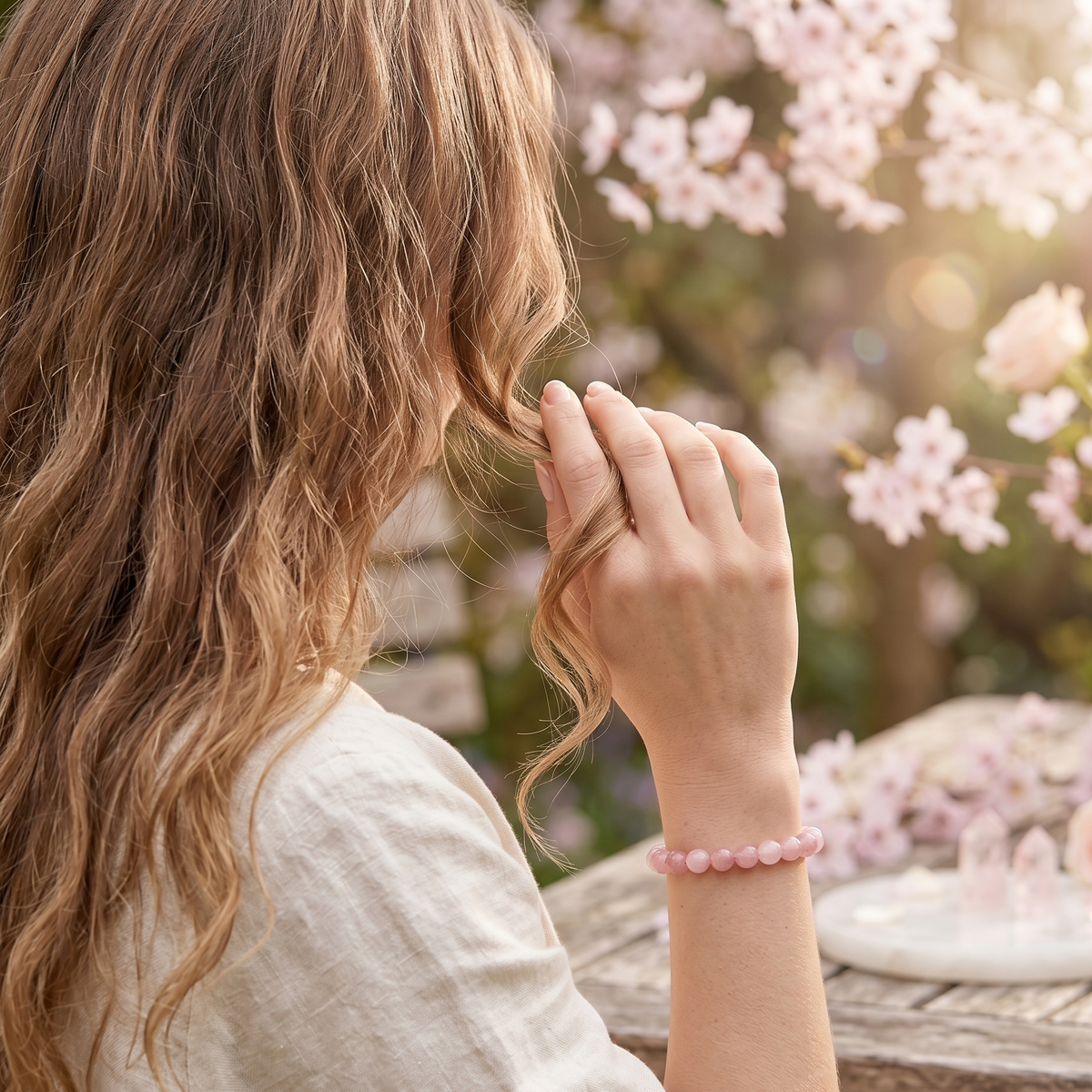Pulsera de Cuarzo Rosa Natural
