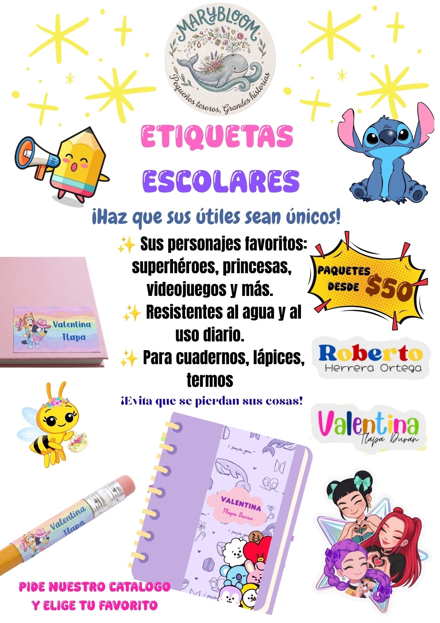 Etiquetas escolares personalizadas MARYBLOOM