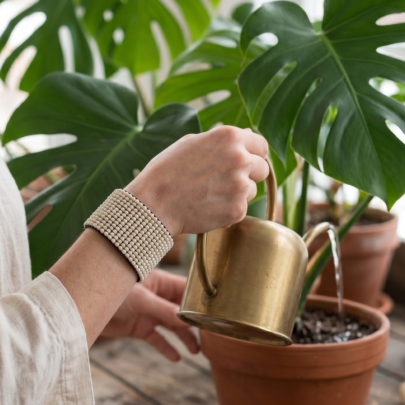 Brazalete de Chaquira con Broche de Madera