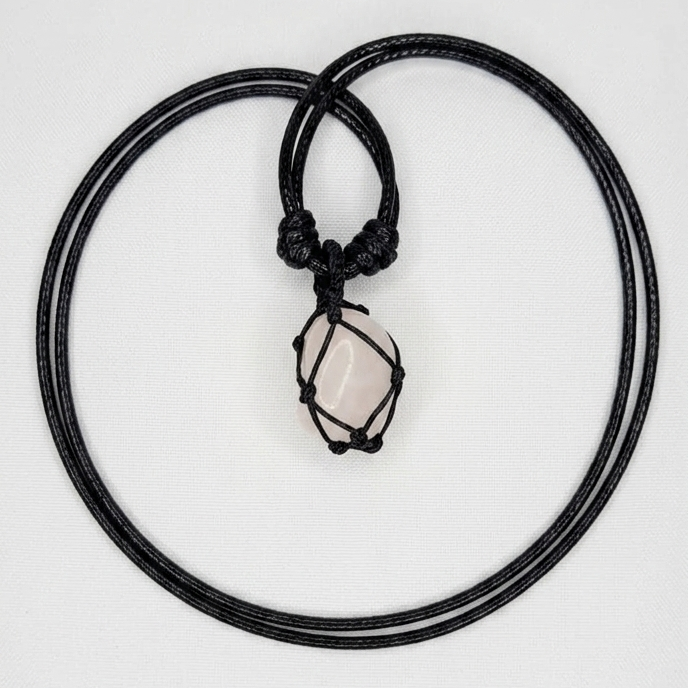 Collar Cuarzo Rosa Tejido