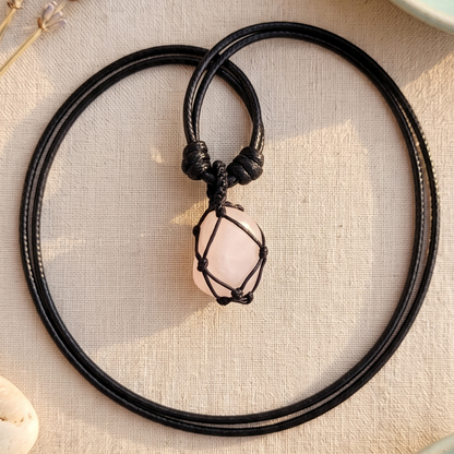 Collar Cuarzo Rosa Tejido
