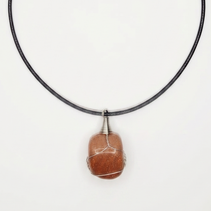 Collar Venturina Café — Piedra Natural Envuelta en Alambre