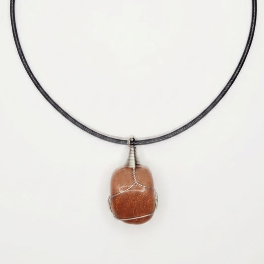 Collar Venturina Café — Piedra Natural Envuelta en Alambre