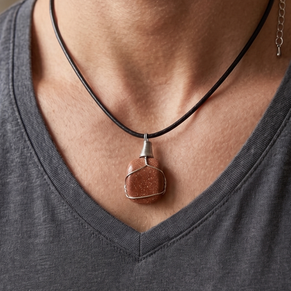Collar Venturina Café — Piedra Natural Envuelta en Alambre