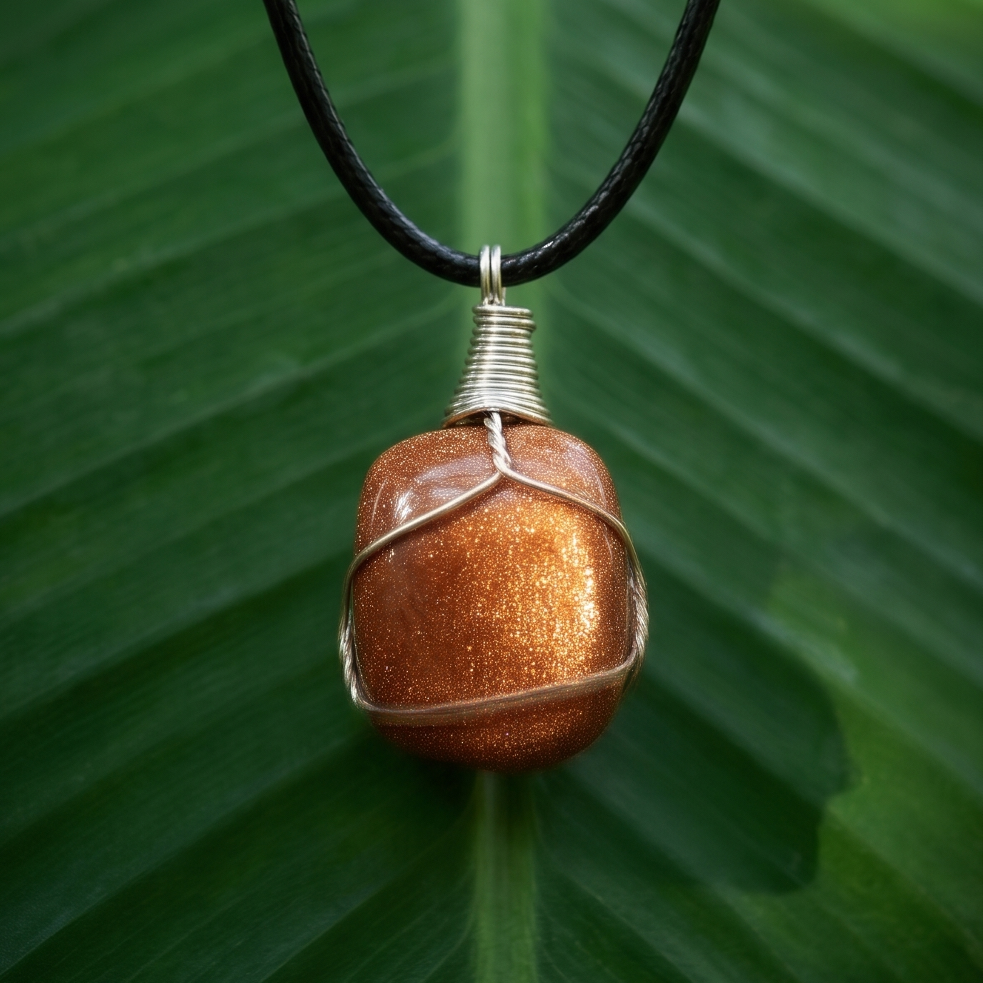 Collar Venturina Café — Piedra Natural Envuelta en Alambre