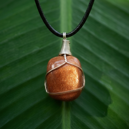 Collar Venturina Café — Piedra Natural Envuelta en Alambre