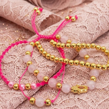 Set de 4 Pulseras Doradas y Rosa