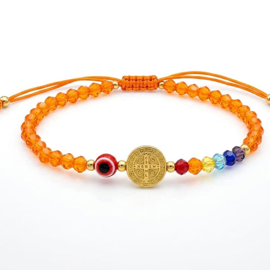 Pulsera de Protección Siete Chakras, Ojo Turco y Medalla de San Benito