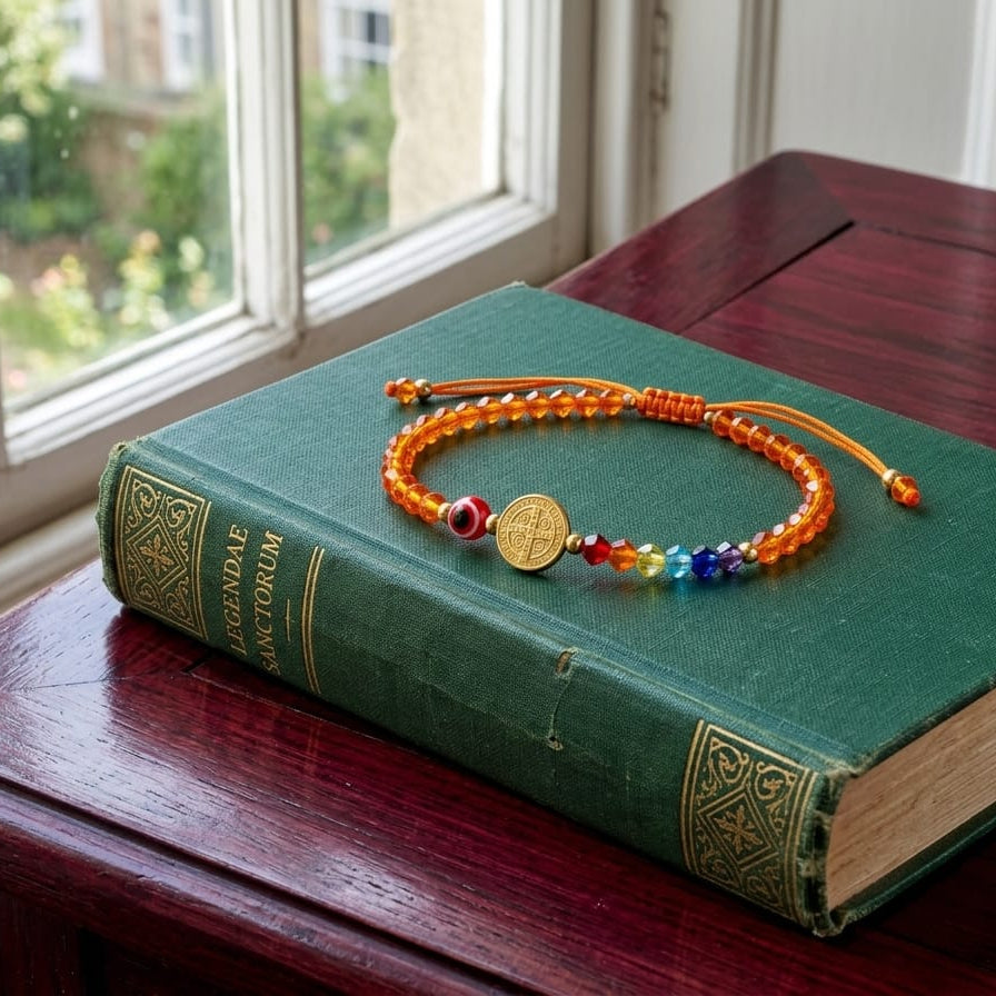 Pulsera de Protección Siete Chakras, Ojo Turco y Medalla de San Benito