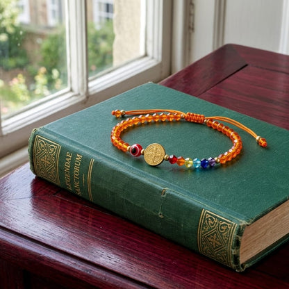 Pulsera de Protección Siete Chakras, Ojo Turco y Medalla de San Benito