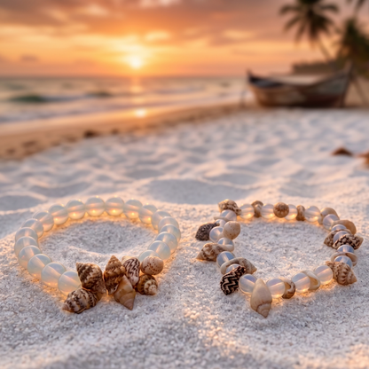 Pulsera de Piedra Luna y Cuentas de Vidrio con Caracoles Naturales